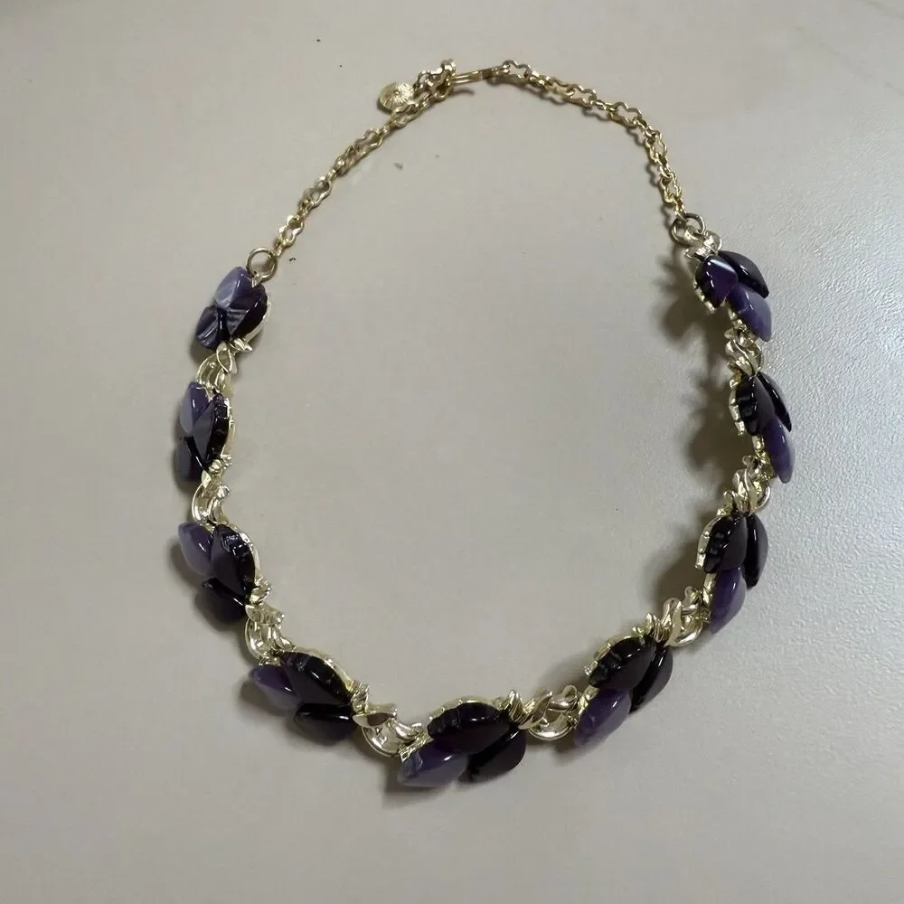 Vintage MCM Necklace Thermoset Purple Lavender Gold Tone Autumn 16